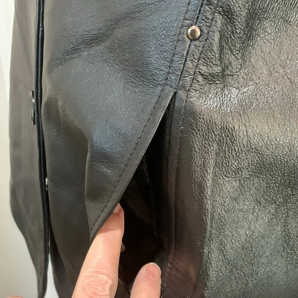 East 5th sz XL black genuine leather longer length coat